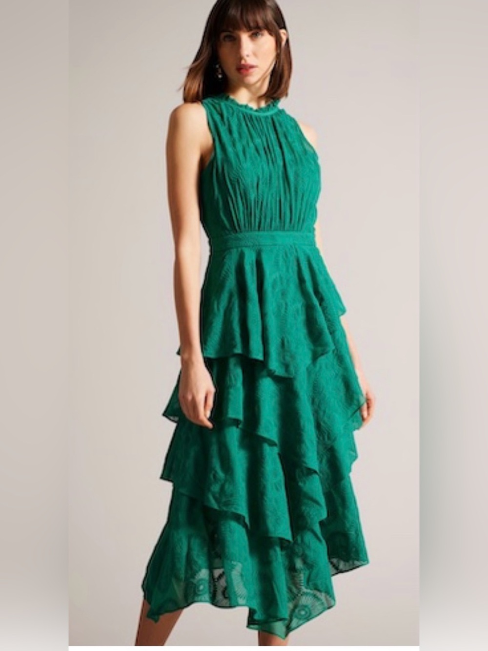 Ted Baker Floryah Tiered Embroidered Dress Embroidered Midi Dress in Green Like
